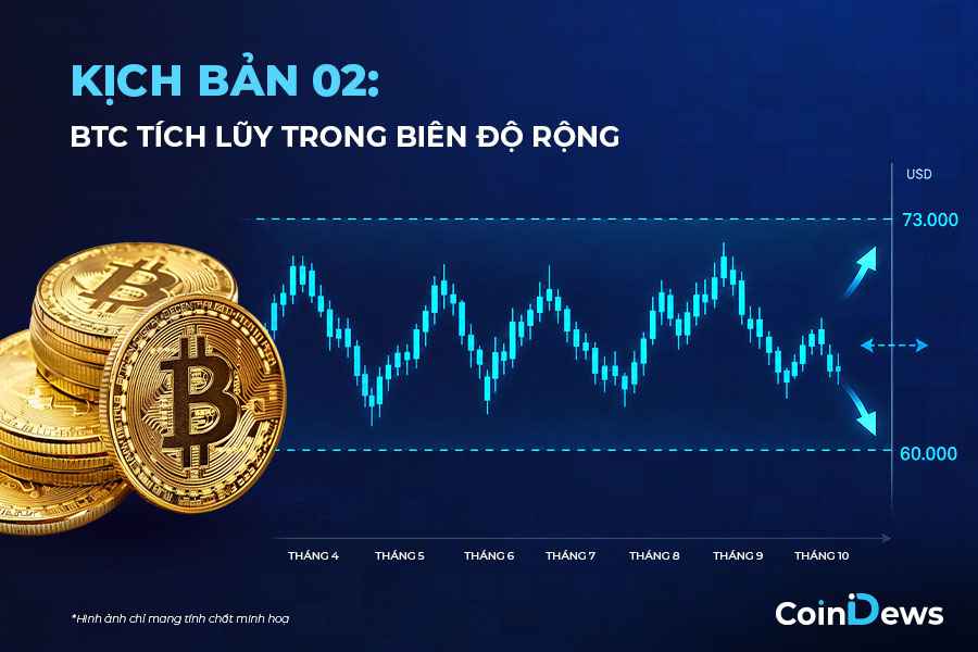 giá Bitcoin tích lũy trong biên độ rộng