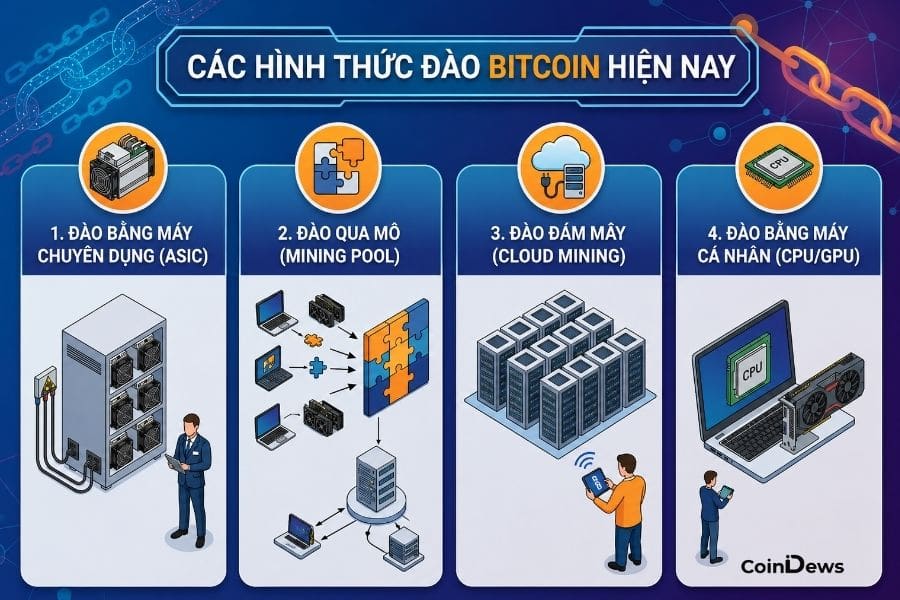 Máy đào Bitcoin phổ biến GPU, CPU, Cloud Mining