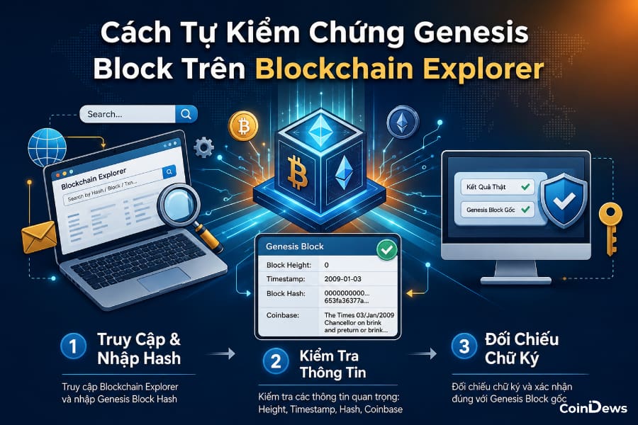 Nhà đầu tư có thể tự kiểm chứng Genesis Block thông qua Blockchain Explorer