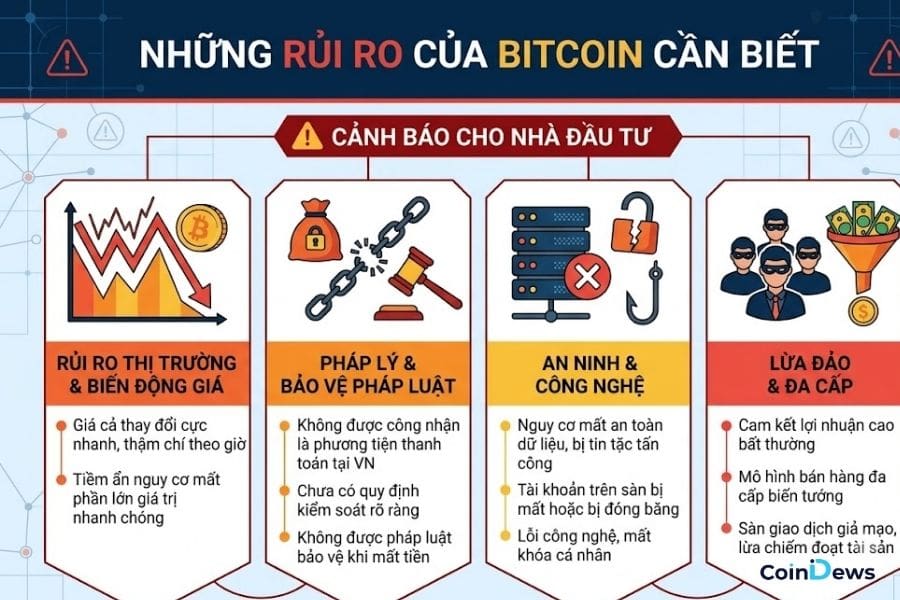Rủi ro của Bitcoin người đầu tư cần quan tâm