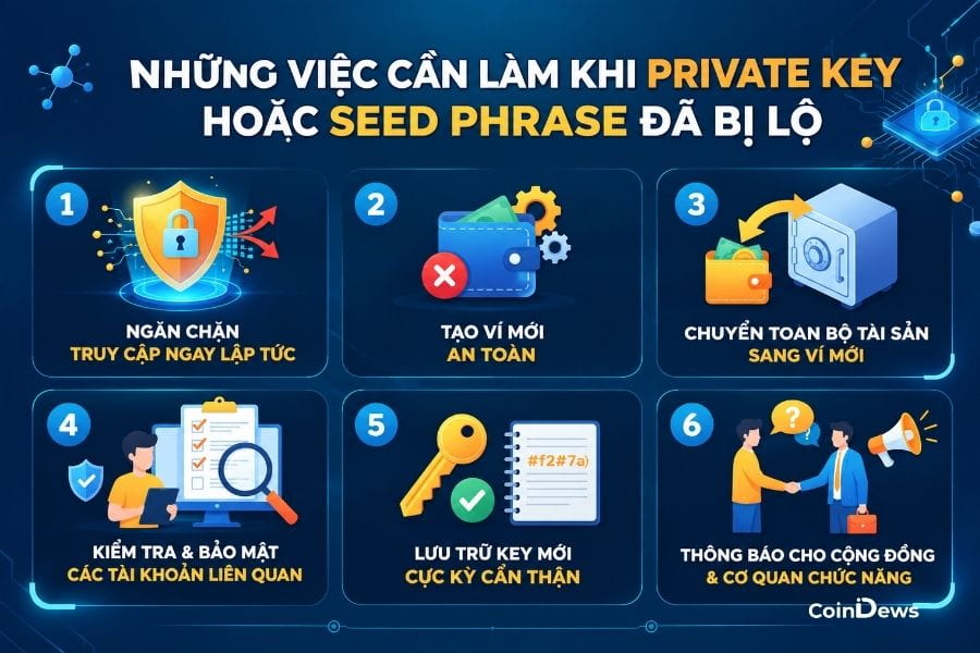 Một số việc cần làm khi để lộ private key, seed phrase